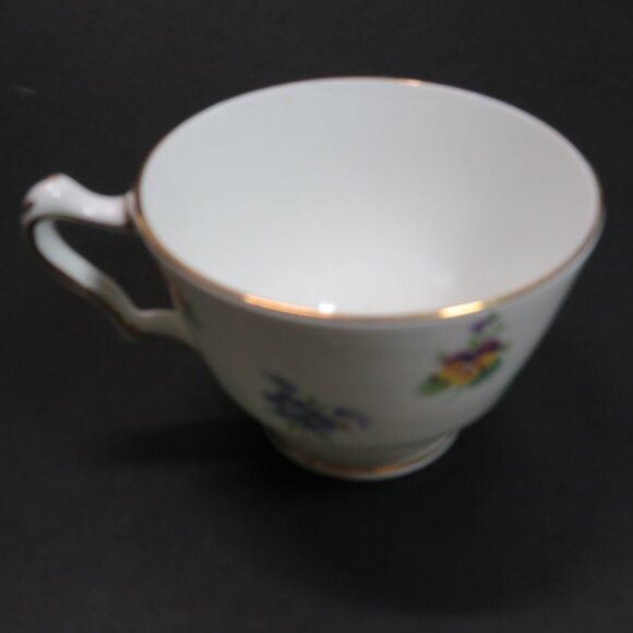 Crown Staffordshire Tea Cup & Saucer fine bone china Rose Pansy Gold Rim - Picture 10 of 16